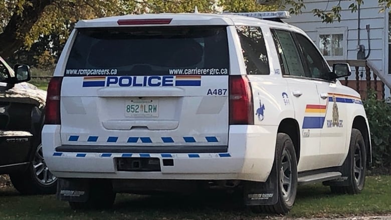 The back of a Saskatchewan RCMP vehicle.