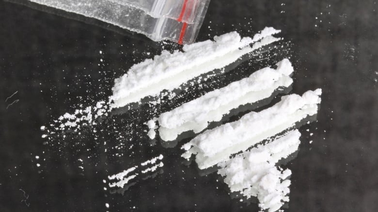 Powdered cocaine is arranged into lines on reflective surface