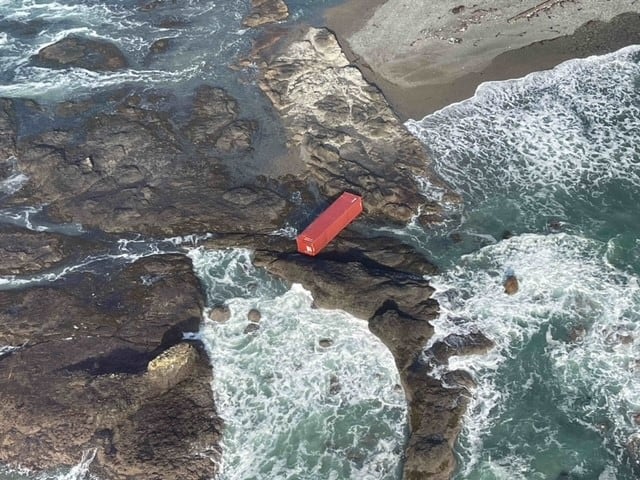 One of the shipping containers from the MV Zim Kingston that has washed up on the remote northwest coast of Vancouver Island.