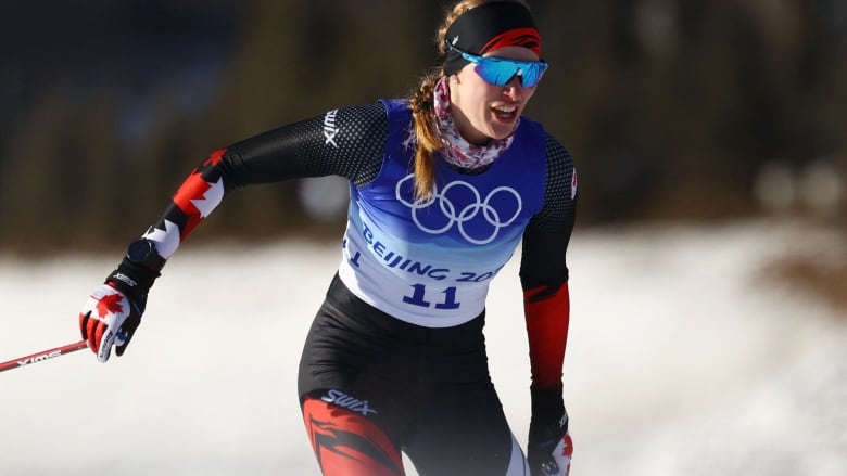 Dahria Beatty cross-country skiing at the Beijing Olympics on Feb. 8, 2022.