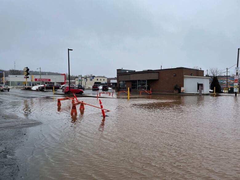 Flooded street in town.