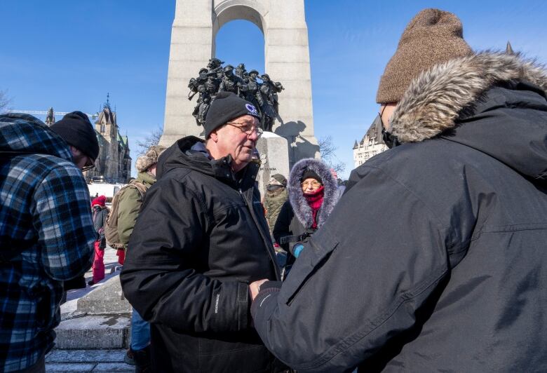 Independent MPP Randy Hillier greets anti-mandate protesters at the War Memorial in Ottawa on Sunday, February 13, 2022. 