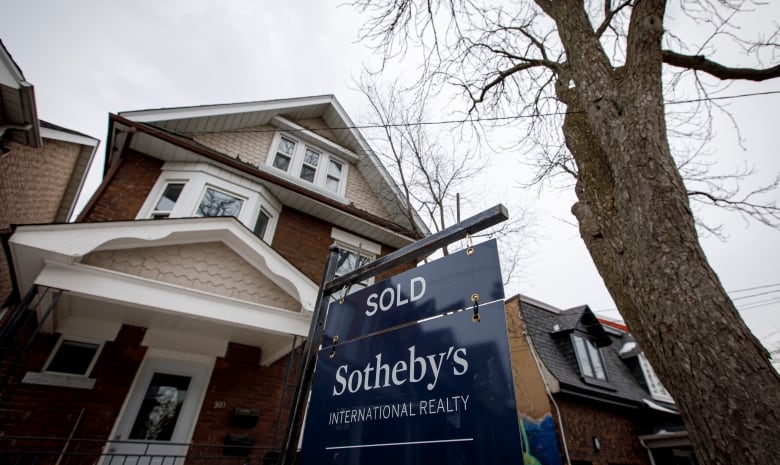 A picture of a house with a for sale sign on the front lawn. 