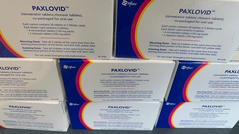 Piled boxes of drug Paxvolid.