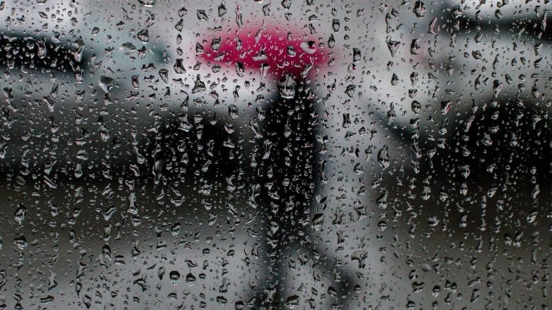 A rainy picture of a person holding an umbrella is shown.