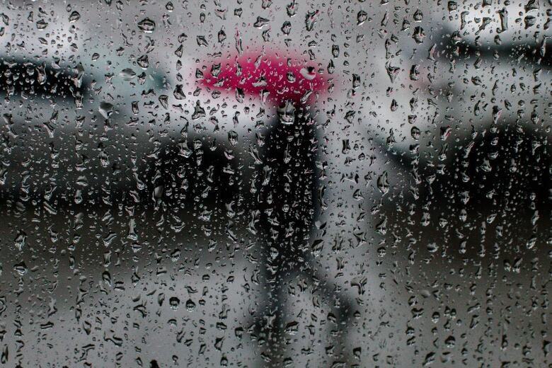 A rainy picture of a person holding an umbrella is shown.