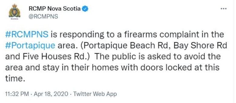 A screenshot of Twitter shows the tweet sent out only referring to a 'firearms complaint.'