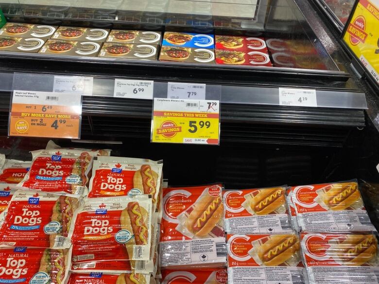 Wieners in a cooler at a Sobeys supermarket