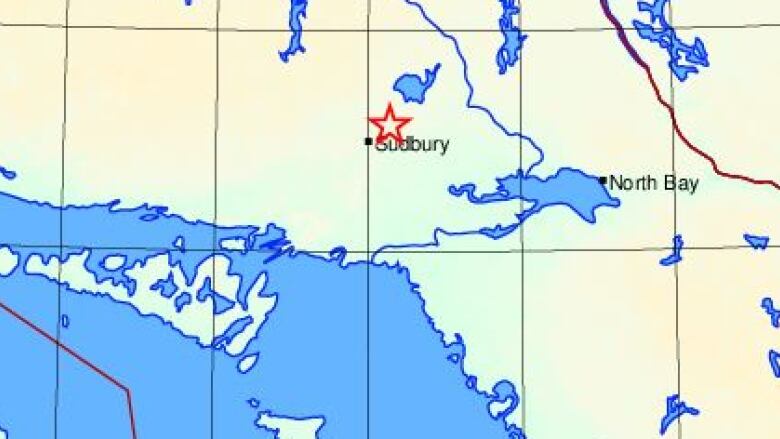 A Natural Resources Canada map that shows the location of the seismic event northeast of Greater Sudbury.