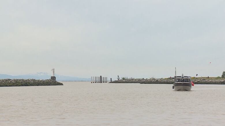 The mouth of Steveston Harbour, which the harbour authority says is in desperate need of dredging, is seen in the distance