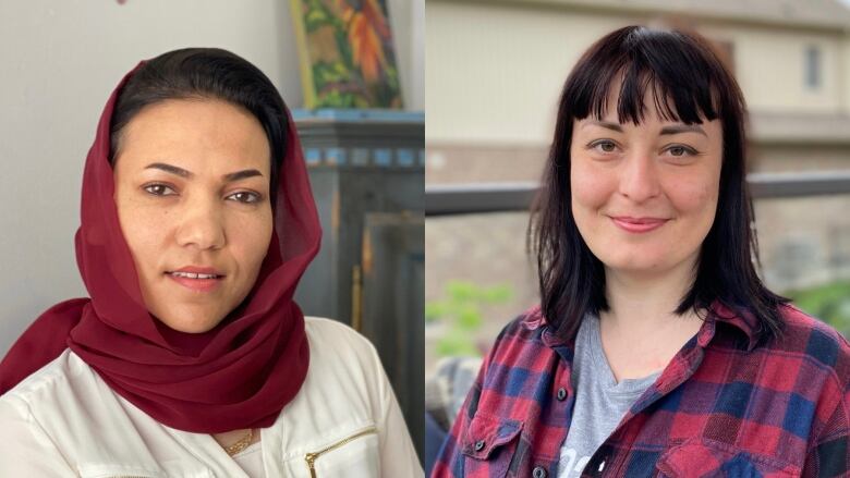 Photographs of two women showcased in a split screen format.