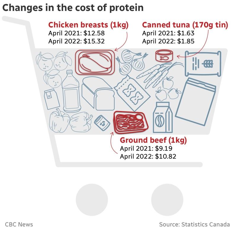 A graphic of a shopping cart highlighting meats and fish. 