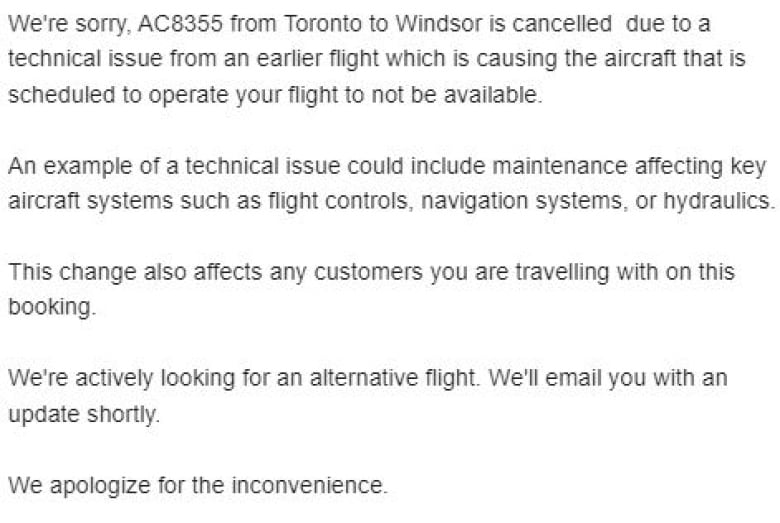 A cancellation email from Air Canada