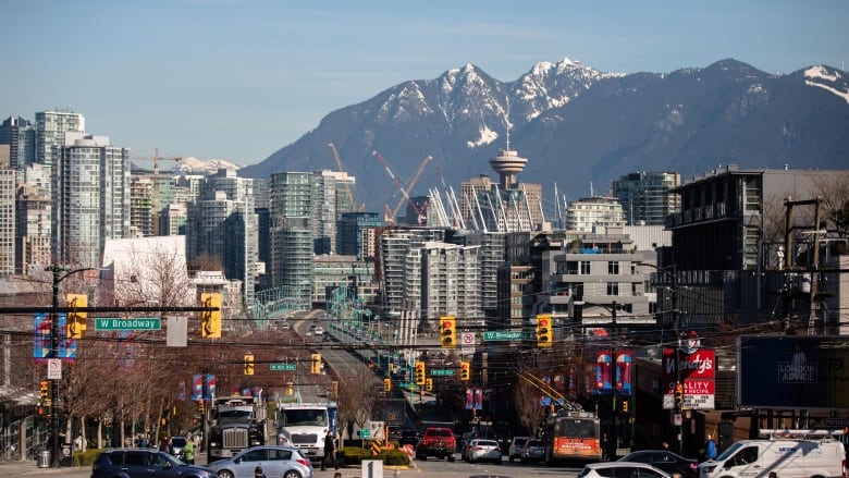 Vancouver pictured from Cambie and Broadway in March 2020.