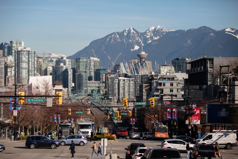 Vancouver pictured from Cambie and Broadway in March 2020.