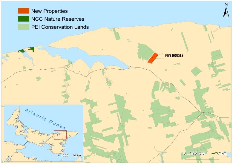 Map of northeaster P.E.I. showing where the new nature reserve is near St. Peters Bay.