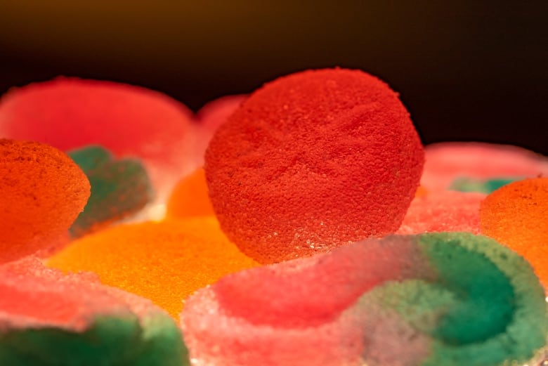 A close-up of candies that apparently contain cannabis 