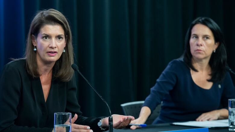 Two women at a press conference. 