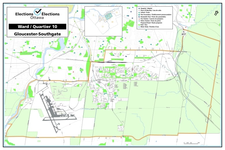 A map shows the boundaries of Ward 10 Gloucester-Southgate.