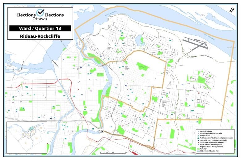 A map shows the boundaries of Ward 13 Rideau-Rockcliffe.