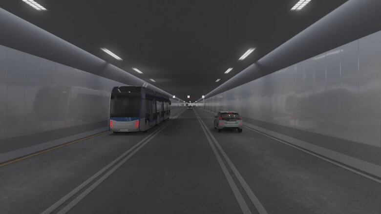 Artists sketch of a tunnel with a few vehicles