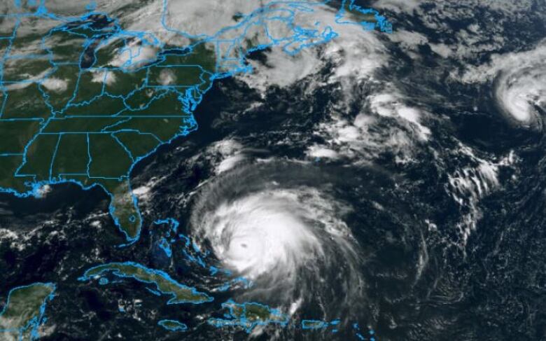 Satellite image showing large weather system over the Caribbean.