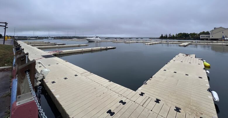 Empty harbour with only docking structures visible. 