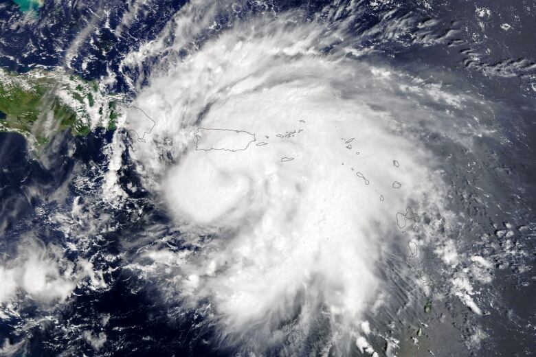 An satellite image shows Hurricane Fiona before it lands on Puerto Rico.