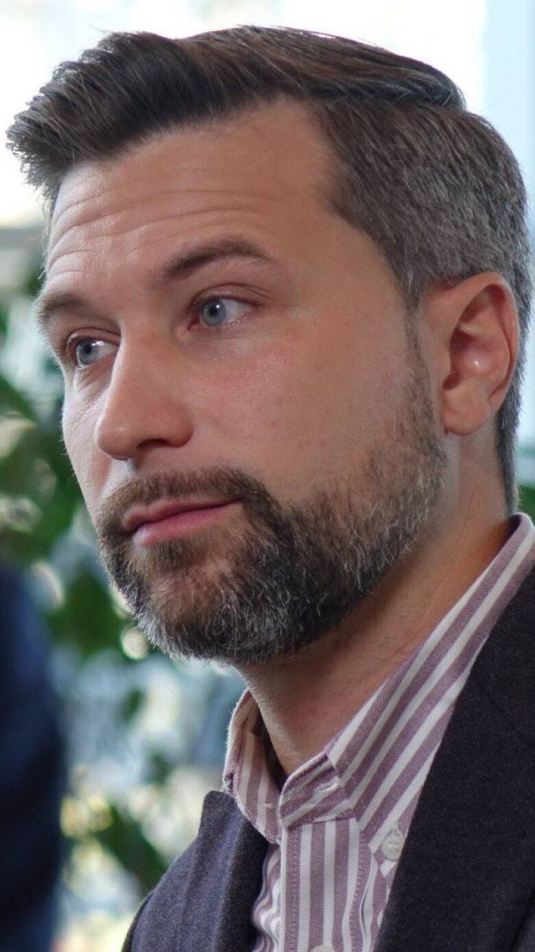 portrait of a young man with a beard, looking serious.