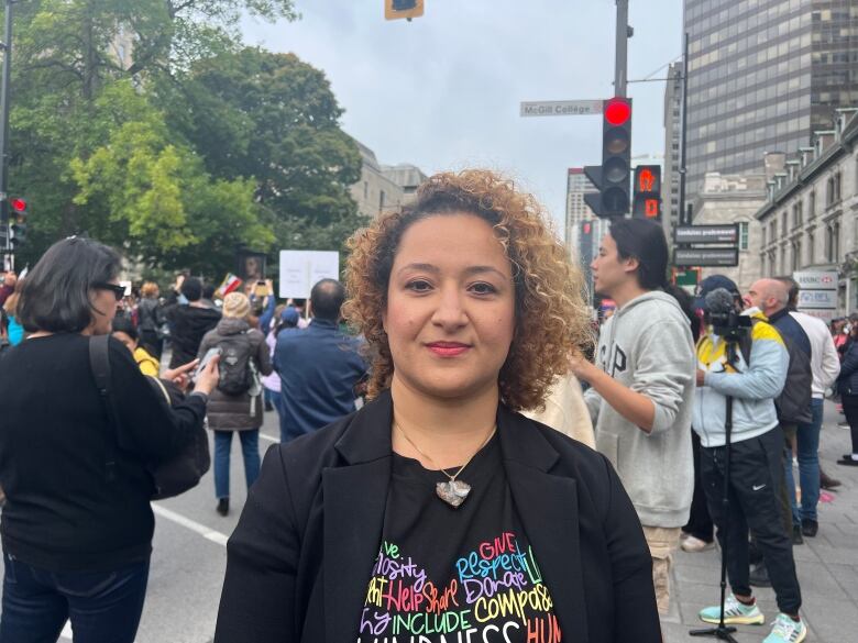 A woman at a protest. 