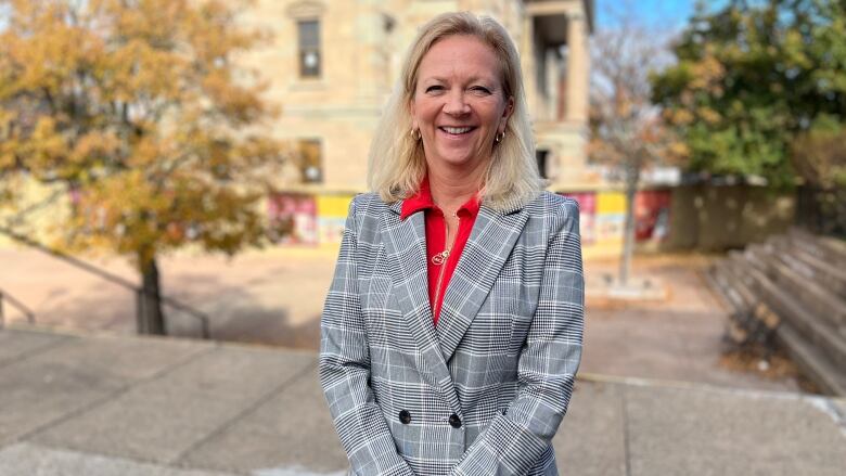 Liberal Leader Sharon Cameron facing the camera.