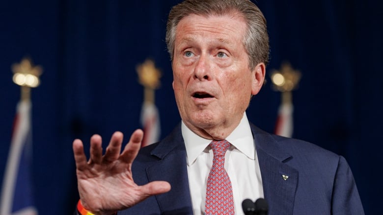 Mayor John Tory speaks during a news conference at Queen's Park on June 27, 2022.