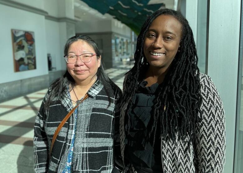 Rachel Mamakwa (left) is pictured beside her lawyer Asha James (right) during the coroner's inquest into the 2014 death of Mamakwa's brother Don, who died in a police cell after being arrested for public intoxication, despite requesting medical attention multiple times.