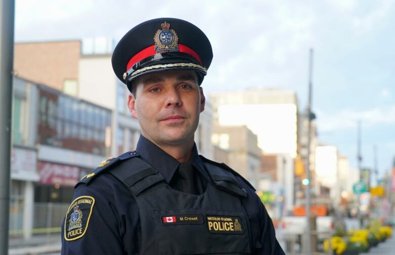 A close up portrait of a police officer.