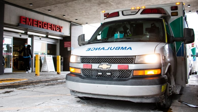 An ambulance is parked outside the Emergency Room at Foothills Medical Centre