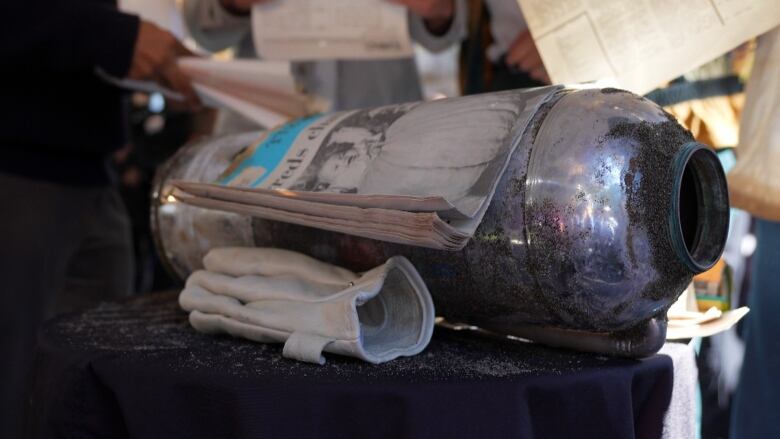 A time capsule unearthed at UBC on Friday Oct. 28, 2022 to mark 100 years since the 'great trek' student protest in 1922.