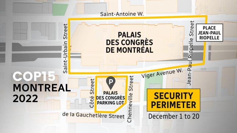 There is a map showing streets surrounding the Palais des Congrs.