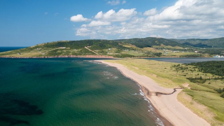 An aerial view of a beach.