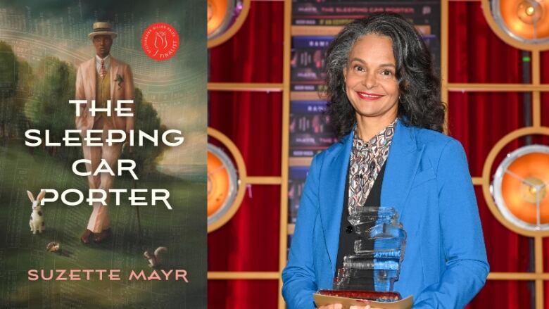 A book cover featuring a dapper man in a boat hat and the book's author, a woman with gray and black hair holding a glass trophy and wearing a blue blazer.