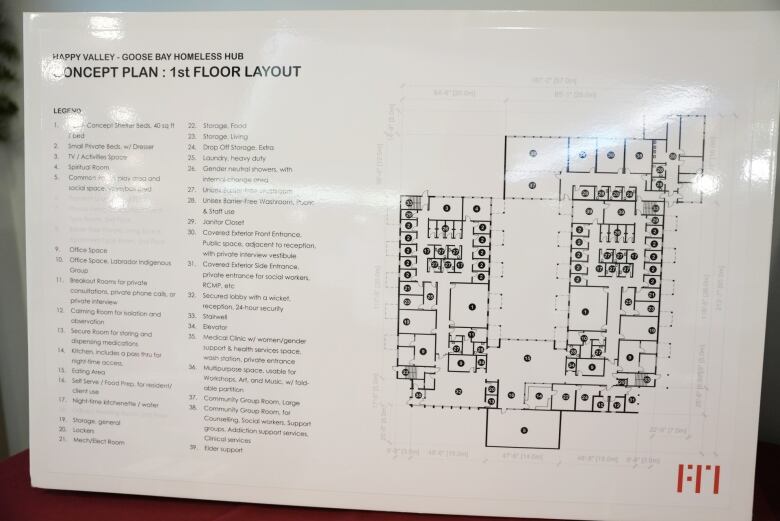 A board showing the floor plan of the proposed first floor is shown set up on a table. 