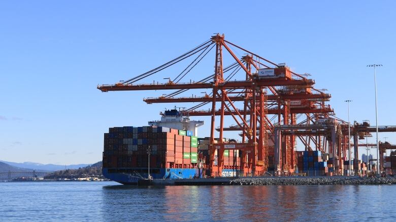 A container ship unloads at the Port of Vancouver.