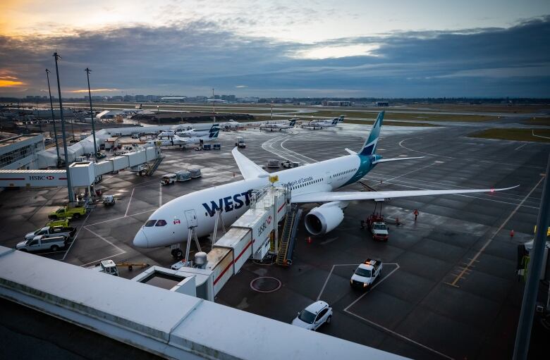 A westjet plane on the tarmac