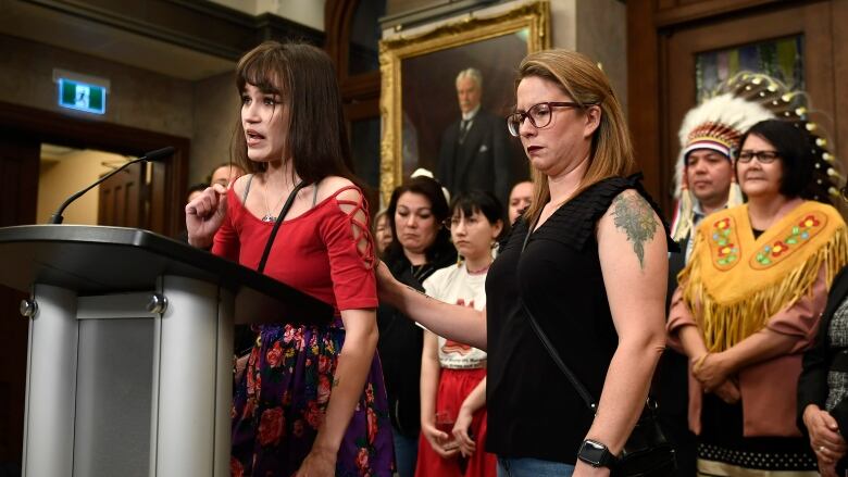 Cambria Harris spoke at a news conference in Ottawa last Tuesday. Harris is the daughter of Morgan Harris, who was one of four women allegedly killed by Jeremy Skibicki.