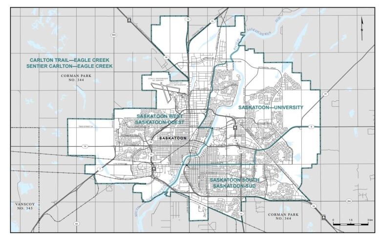 This is the new federal electoral map for Saskatoon. Saskatoon South replaces Saskatoon-Grasswood.