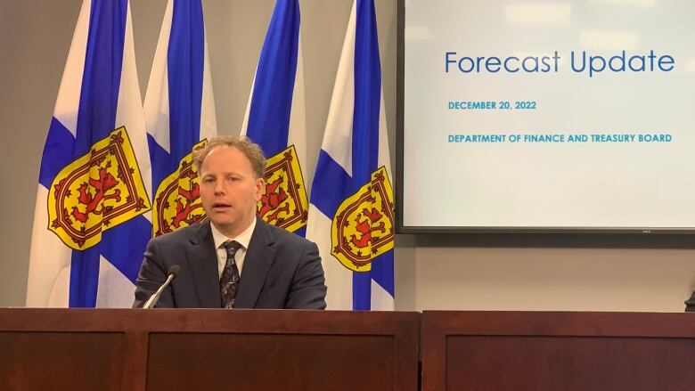 A man sits at a podium listening to questions.