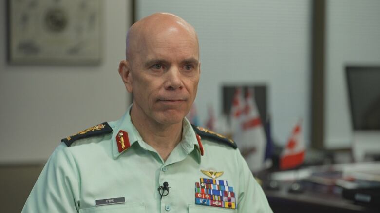 Gen. Wayne Eyre sits down with CBC News for a year-end interview on Dec. 7, 2022.