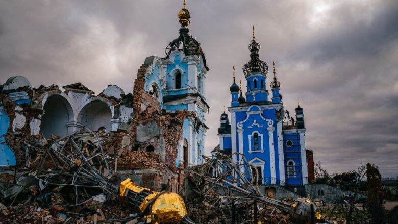 A destroyed church in Eastern Ukraine's Donetsk region.