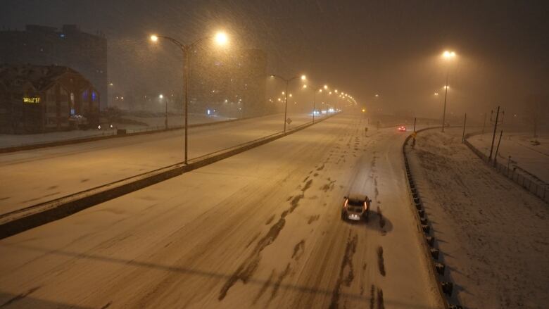 A snowy highway. 