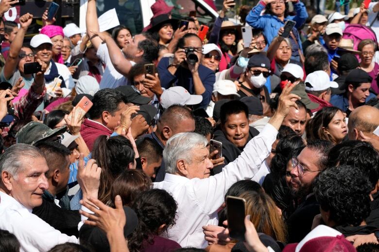 Andrs Manuel Lpez Obrador greets crowds in Mexico City