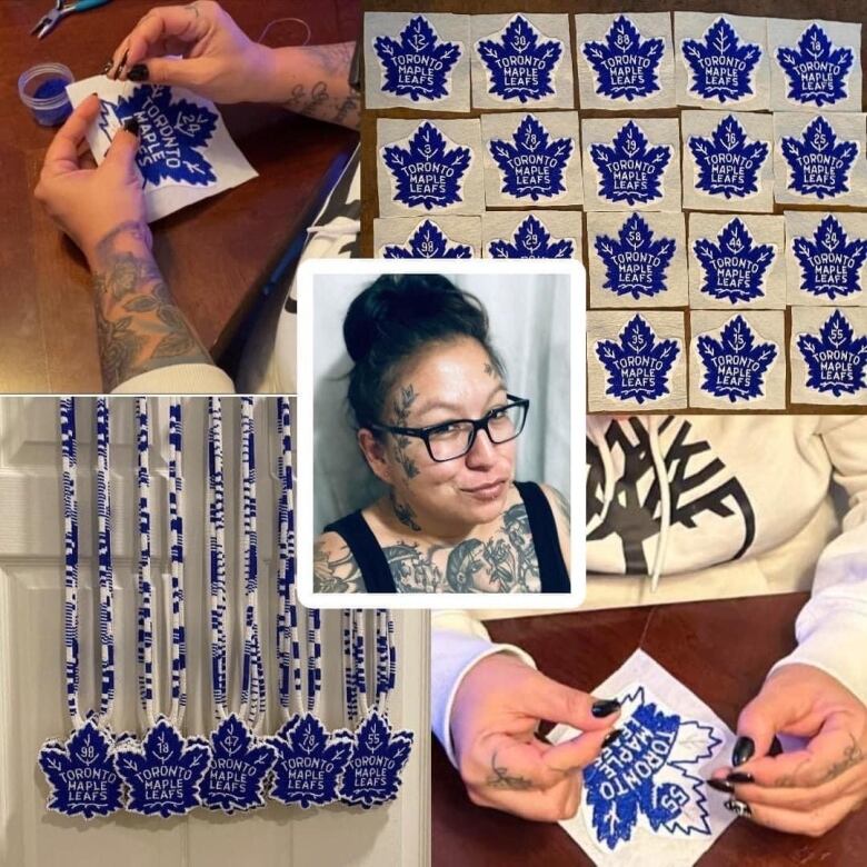 Crystal Kimewon, from Wikwemikong Unceded Territory in Ontario, beaded 30 medallions for the Toronto Maple Leafs in 2023.